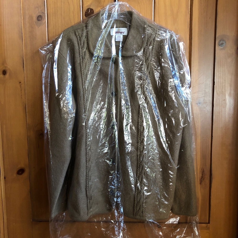 Classic Wool Cardigan WORTHINGTON Button Front Collared Sweater Tan (Large) - Picture 17 of 17